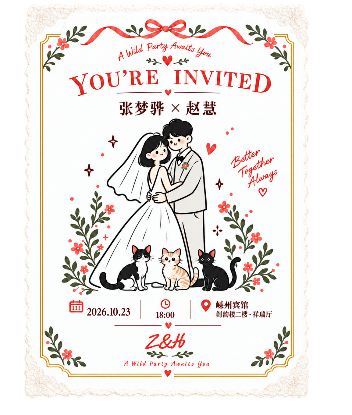 张梦骅与赵慧的正式婚礼邀请函